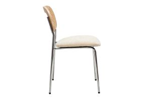 Chaises design en tissu effet velours texturé beige, métal chromé et cannage rotin (lot de 2) MIRANDA