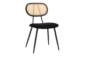 Chaises design noires en tissu velours, métal et cannage rotin (lot de 2) SWANN