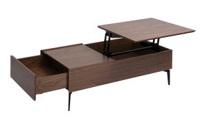Rechteckiger höhenverstellbarer Couchtisch aus dunklem Holz mit Walnuss-Finish und schwarzem Metall L103 cm SEDA
