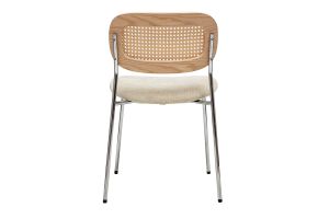 Chaises design en tissu effet velours texturé beige, métal chromé et cannage rotin (lot de 2) MIRANDA