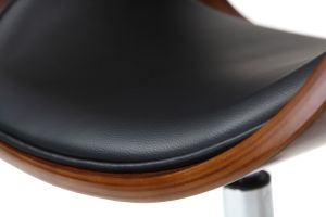 Chaise de bureau à roulettes design noir, bois foncé noyer et acier chromé  BENT