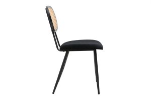 Chaises design noires en tissu velours, métal et cannage rotin (lot de 2) SWANN