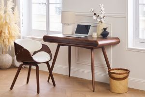 Bureau avec rangements 2 tiroirs vintage bois foncé noyer L120 cm BJORG