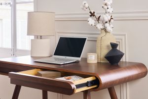 Bureau avec rangements 2 tiroirs vintage bois foncé noyer L120 cm BJORG