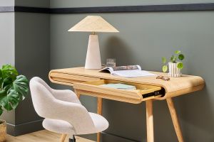 Bureau avec rangements 2 tiroirs scandinave bois clair L120 cm BJORG