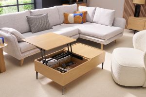 Rechteckiger höhenverstellbarer Couchtisch aus dunklem Holz mit Walnuss-Finish und schwarzem Metall L103 cm SEDA