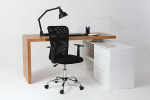 Fauteuil de bureau à roulettes design en mesh noir et acier chromé PLUZ