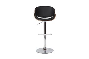 Tabouret de bar design réglable noir, bois foncé et métal chromé WALNUT