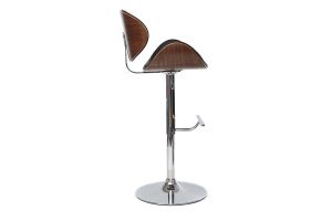 Tabouret de bar design réglable noir, bois foncé et métal chromé WALNUT