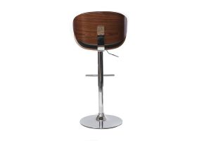 Tabouret de bar design réglable noir, bois foncé et métal chromé WALNUT