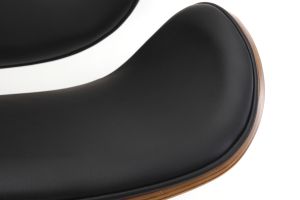 Tabouret de bar design réglable noir, bois foncé et métal chromé WALNUT