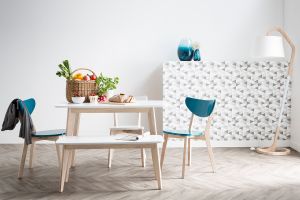 Table à manger design blanc et bois clair L120 cm LEENA