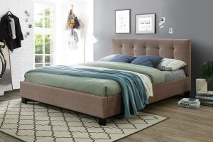Lit 2 places 160x200 cm en tissu camel capitonné MARQUISE