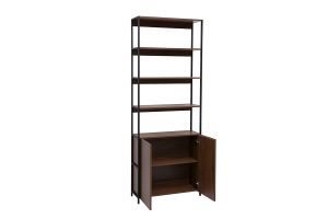 Bibliothèque avec rangements finition bois foncé noyer et métal noir L80 cm MAXENCE