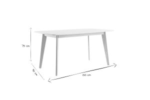 Table à manger scandinave blanc et bois clair rectangulaire L150 cm LEENA