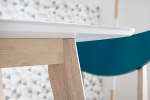 Table à manger design blanc et bois clair L120 cm LEENA