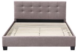 Lit 2 places 160x200 cm en tissu camel capitonné MARQUISE