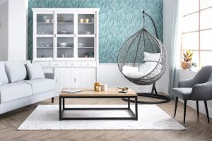 Table basse rectangulaire bois clair manguier massif et métal noir L120 cm FACTORY