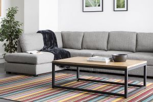 Table basse rectangulaire bois clair manguier massif et métal noir L120 cm FACTORY