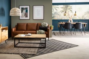 Table basse rectangulaire bois clair manguier massif et métal noir L120 cm FACTORY