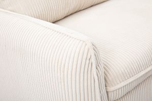 Canapé d'angle convertible réversible avec coffre 3 places en tissu velours côtelé beige et bois clair ORSO
