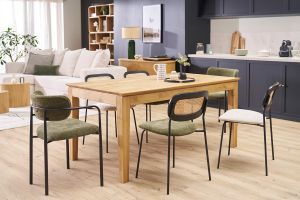 Table à manger extensible rectangulaire en bois clair chêne massif L160-220 cm YULIA