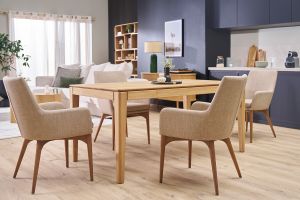 Chaises en tissu beige et bois foncé (lot de 2) SHANA