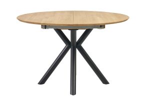 Table à manger ronde extensible en bois clair chêne massif et métal L120-170 cm OLGA