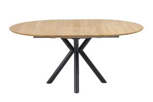Table à manger ronde extensible en bois clair chêne massif et métal L120-170 cm OLGA