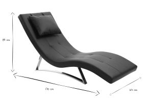 Chaise longue design noir et acier chromé BARTY