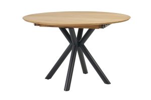 Table à manger ronde extensible en bois clair chêne massif et métal L120-170 cm OLGA