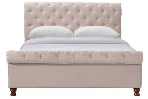 Lit 2 places 160x200 cm en tissu velours beige capitonné RILEY