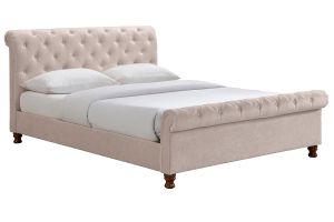 Lit 2 places 160x200 cm en tissu velours beige capitonné RILEY