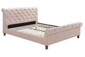 Lit 2 places 160x200 cm en tissu velours beige capitonné RILEY