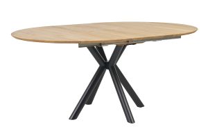 Table à manger ronde extensible en bois clair chêne massif et métal L120-170 cm OLGA