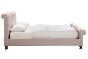 Lit 2 places 160x200 cm en tissu velours beige capitonné RILEY
