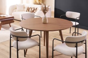 Table à manger design ronde noyer D120 cm LIVIA