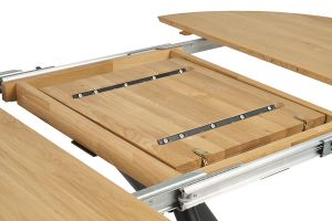 Table à manger ronde extensible en bois clair chêne massif et métal L120-170 cm OLGA