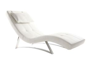 Chaise longue design blanc et acier chromé BARTY