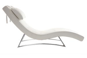 Chaise longue design blanc et acier chromé BARTY