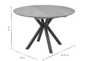 Table à manger ronde extensible en bois clair chêne massif et métal L120-170 cm OLGA