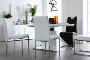Chaises design gris et métal acier chromé (lot de 2) SIMEA