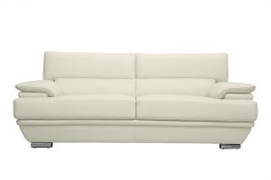 Canapé design avec têtières ajustables 3 places cuir blanc et acier chromé EWING