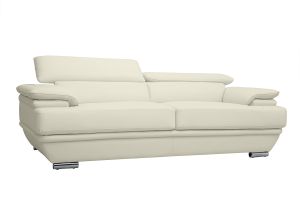 Canapé design avec têtières ajustables 3 places cuir blanc et acier chromé EWING