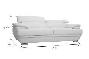 Canapé design avec têtières ajustables 3 places cuir blanc et acier chromé EWING