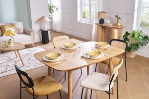 Table à manger extensible rectangulaire en bois clair L130-160 cm NORDECO