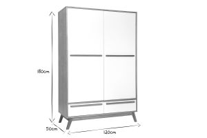 Armoire design avec penderie finition bois clair et blanc mat L120 cm HELIA