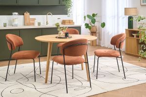 Chaises en tissu effet velours texturé terre brûlée et métal noir (lot de 2) BENTA