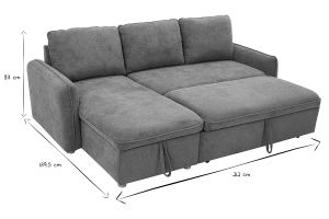 Canapé d'angle convertible réversible avec coffre 3 places en tissu chenille terre brûlée et bois clair ORSO