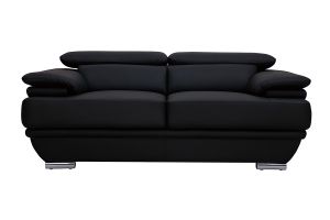 Canapé cuir noir et acier chromé avec têtières ajustables 2 places EWING